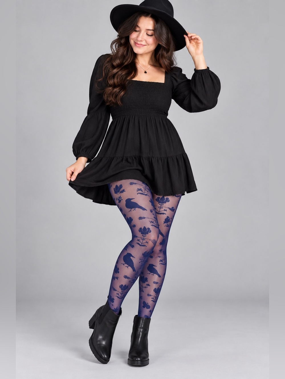 Snag Tights Grimoire Navy Sheer Patterned Tights Size E